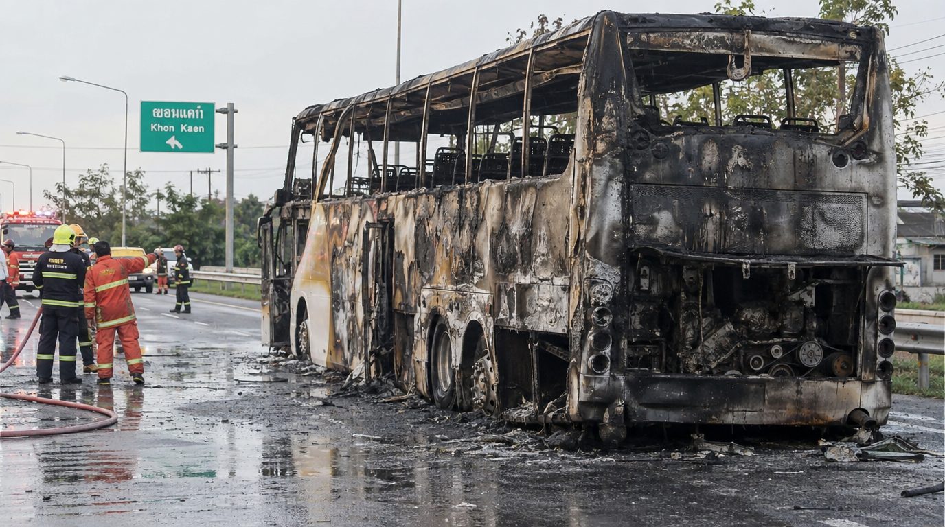 Пожар в туристическом автобусе в провинции Кхонкэн: пять человек погибли