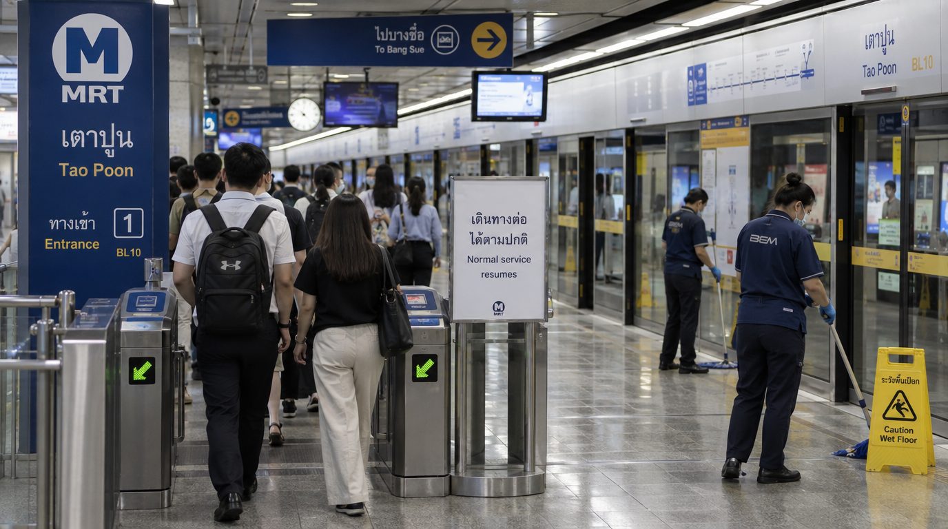 Короткое замыкание парализовало синюю ветку MRT в Бангкоке: что произошло на станции Тао Пун